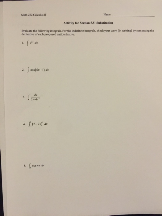 Solved Math 252 Calculus II Name Activity for Section 5.5: | Chegg.com