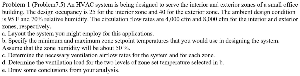 Solved Problem 1 (Problem7.5) An HVAC system is being | Chegg.com