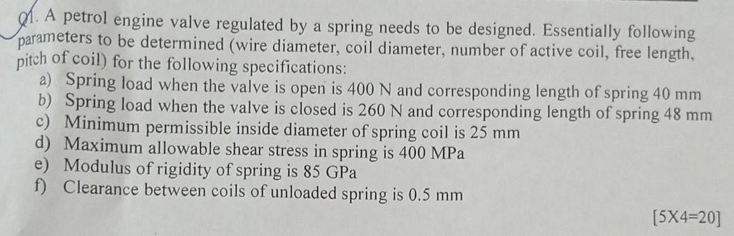 Solved Q. ï»żA petrol engine valve regulated by a spring needs | Chegg.com