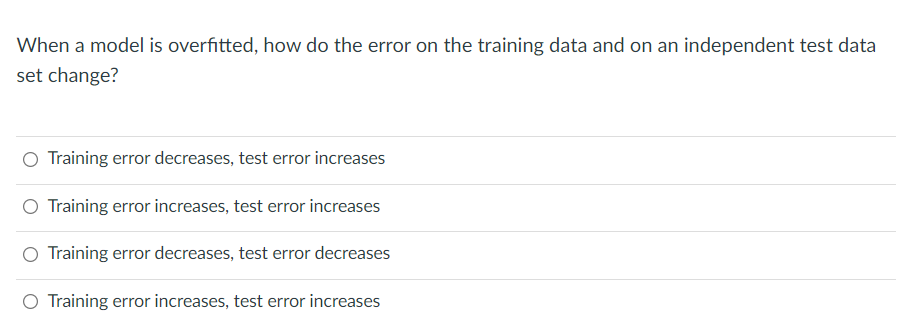 Solved When a model is overfitted, how do the error on the | Chegg.com