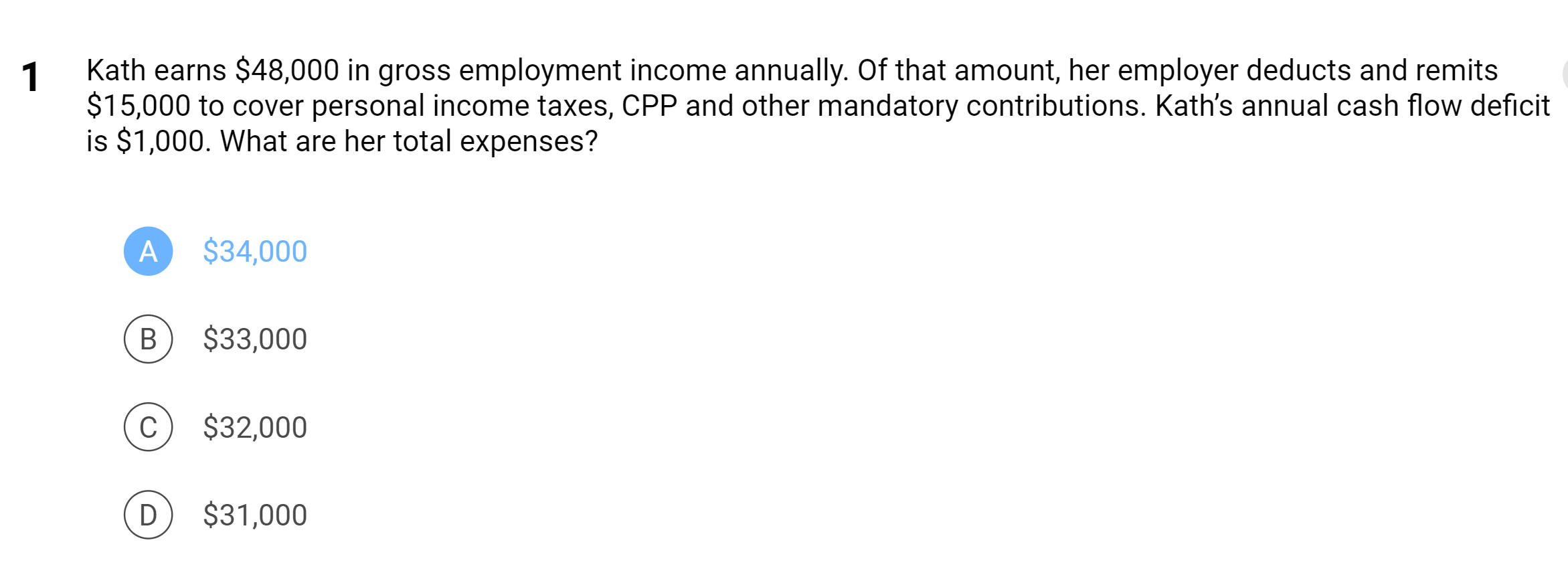 Solved 1 Kath earns $48,000 in gross employment income | Chegg.com