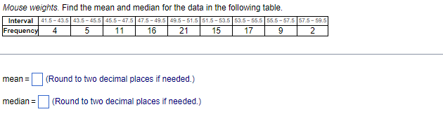 Solved mean =( Round to two decimal places if needed.) | Chegg.com