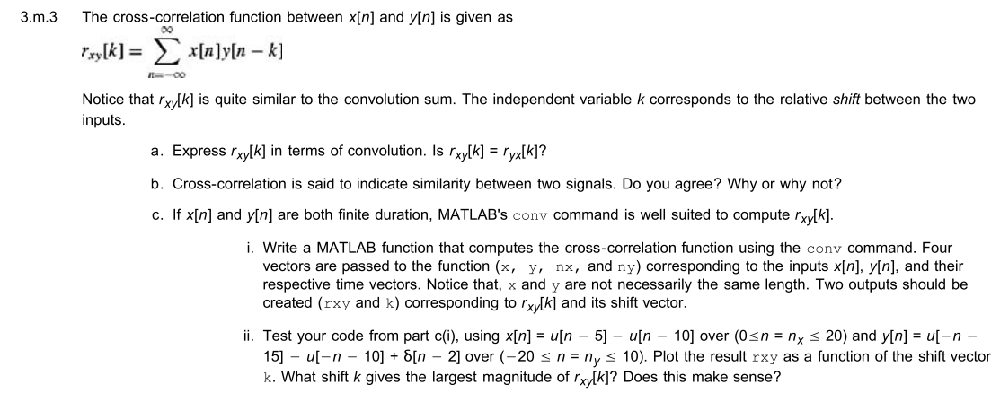 3 M 3 The Cross Correlation Function Between X N Chegg Com