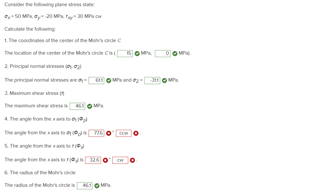 Solved Consider The Following Plane Stress State: | Chegg.com