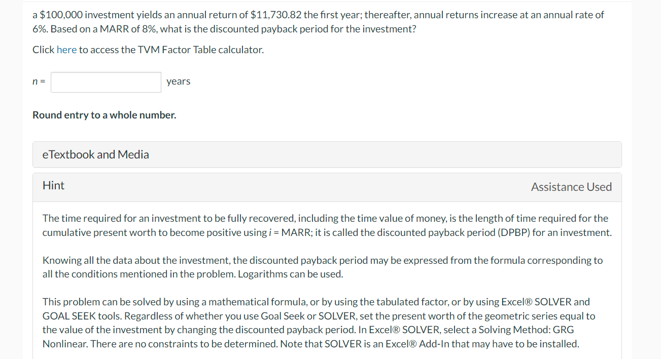 Solved a 100,000 investment yields an annual return of