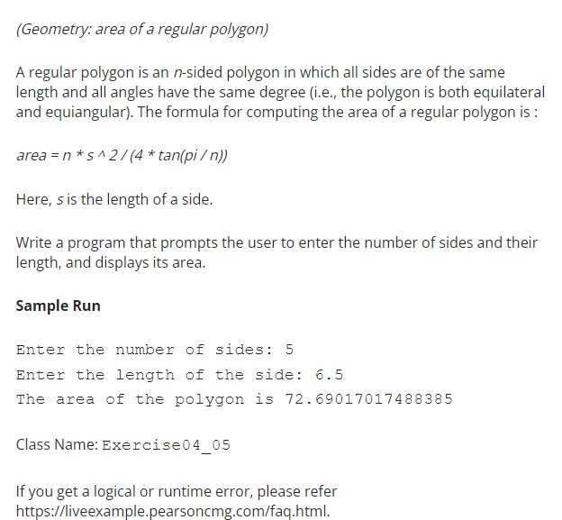 find area of regular polygon given side length