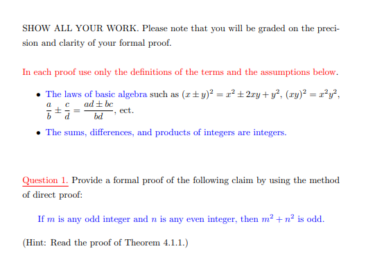 Solved SHOW ALL YOUR WORK. Please note that you will be | Chegg.com