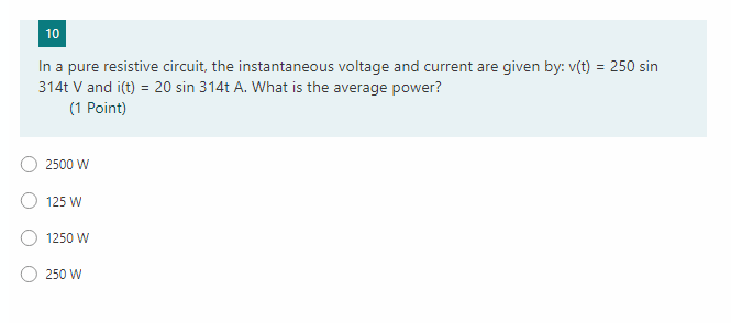 Solved In a pure resistive circuit, the instantaneous | Chegg.com