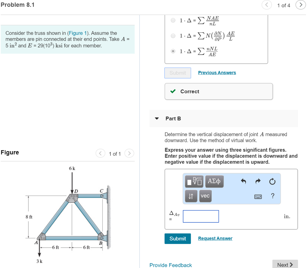 Solved Problem 8.1 1 of 4 nL Consider the truss shown in | Chegg.com