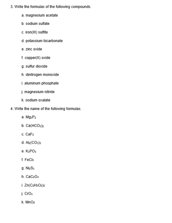 Solved 3. Write the formulas of the following compounds. a. | Chegg.com