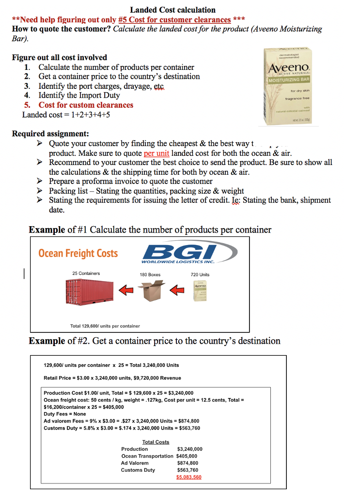 Landed Cost Calculation Landed Cost calculation **Need help figuring out only | Chegg.com