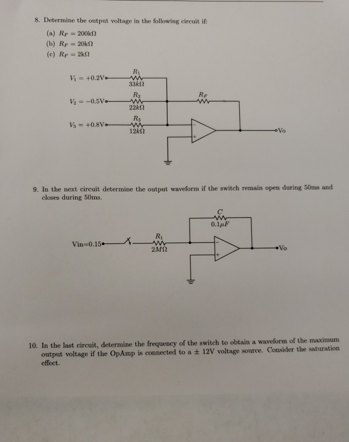 Solved 8. Determine the output voltage in the following | Chegg.com