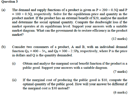 Solved The demand and supply functions of a product is given | Chegg.com