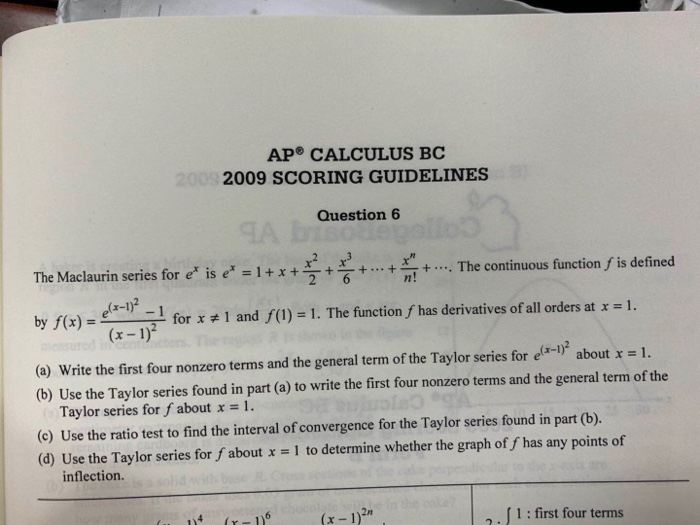 AP CALCULUS BC 2009 SCORING GUIDELINES Question 6 n | Chegg.com