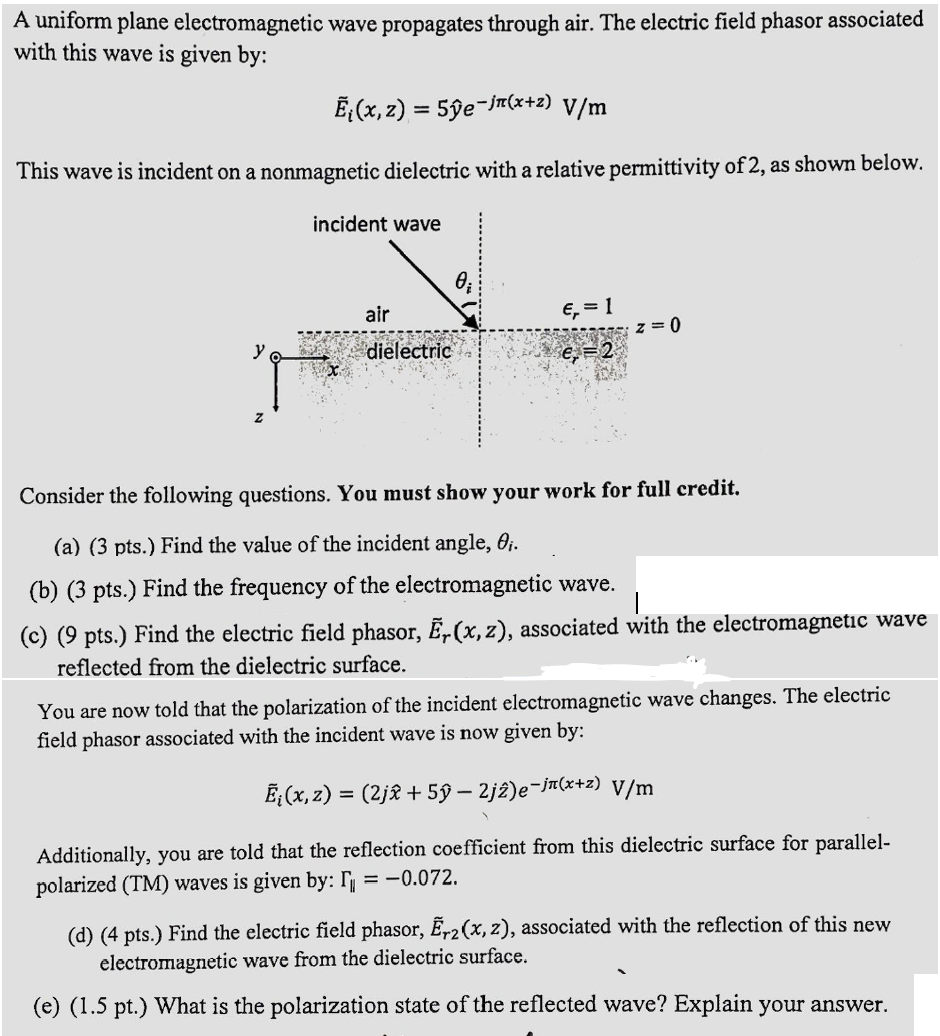Solved A uniform plane electromagnetic wave propagates | Chegg.com