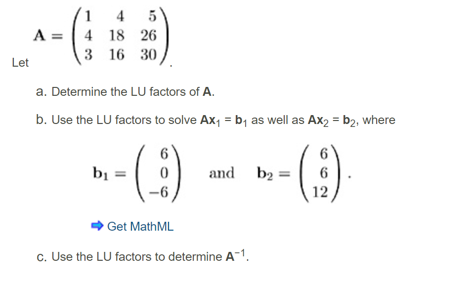 Solved A= Let 4 3 18 16 26 30 a. Determine the LU factors of | Chegg.com