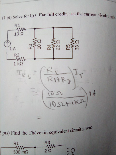 Solved use the current divider rule (1 pt) Solve for IR 5. | Chegg.com