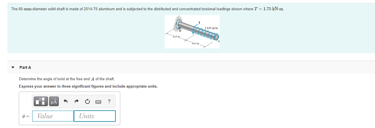 Solved The 66-mm-diameter solid shaft is made of 2014-T6 | Chegg.com