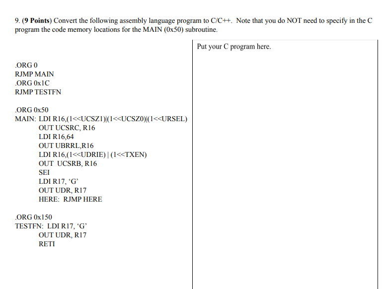 Solved 9. (9 Points) Convert the following assembly language | Chegg.com