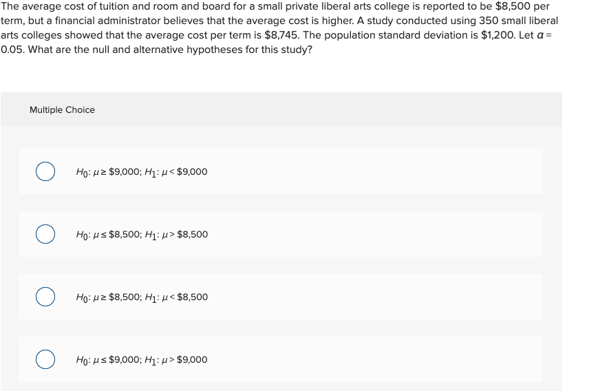 Solved The Average Cost Of Tuition And Room And Board For A | Chegg.com