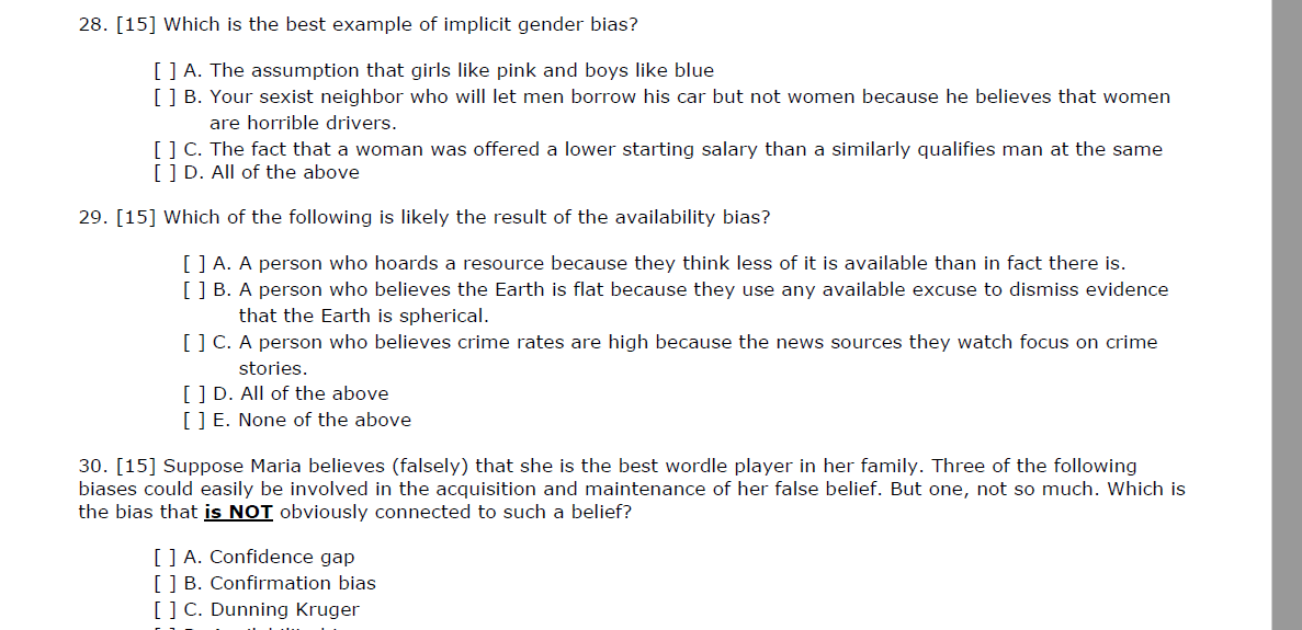 Solved 28. [15] Which is the best example of implicit gender | Chegg.com