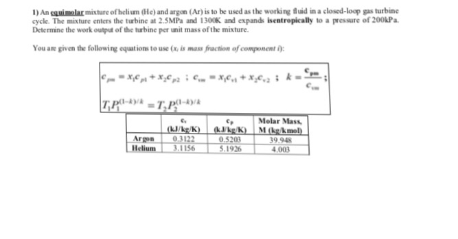 Solved An Equimolar Mixture Of Helium He And Argon Ar Is