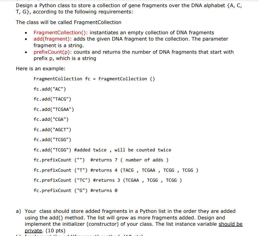 Solved Design A Python Class To Store A Collection Of Gene Chegg Com