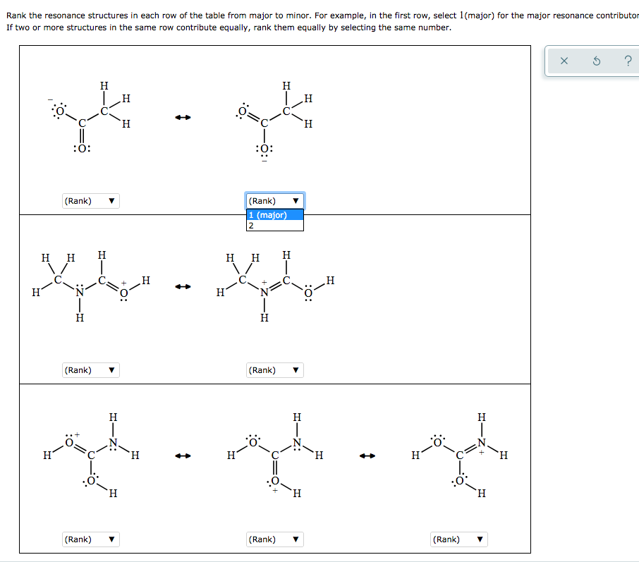 Rank the resonance structures in each row of the | Chegg.com