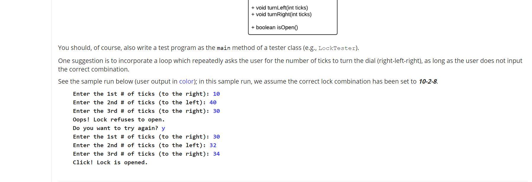 Combination Locks As part of a Java application