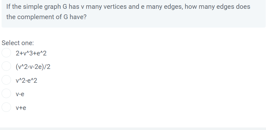 Solved If the simple graph G has v many vertices and e many | Chegg.com