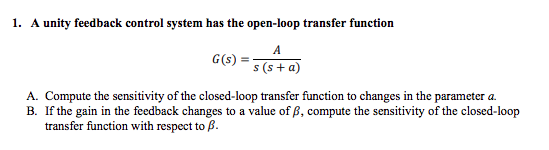 Solved 1. A unity feedback control system has the open-loop | Chegg.com