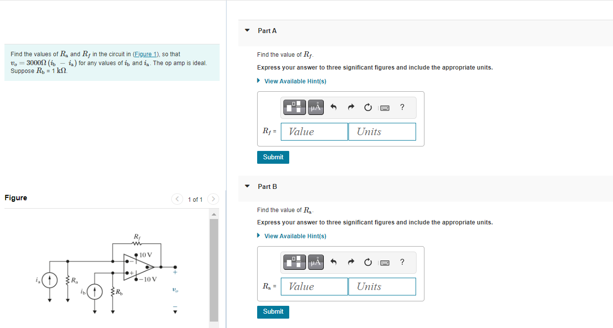Solved Find the values of Ra and Rf in the circuit in so