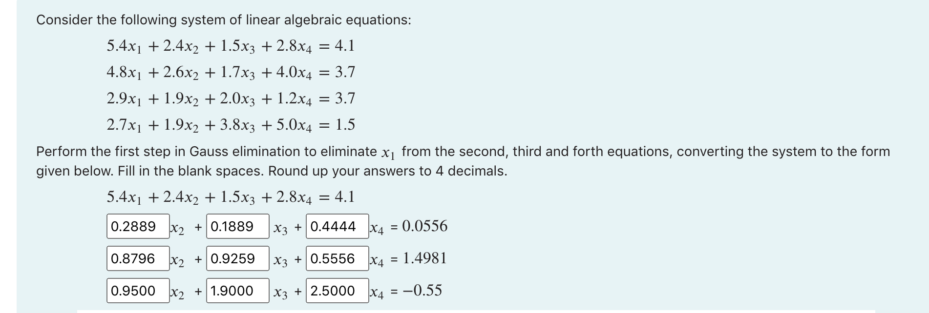 Solved Consider the following system of linear algebraic | Chegg.com