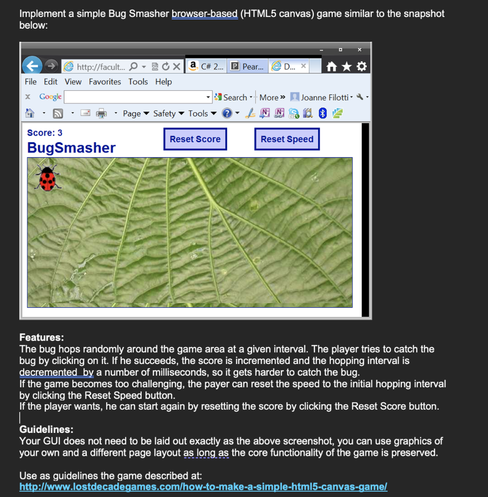 Solved Implement a simple Bug Smasher browser-based (HTML5 | Chegg.com