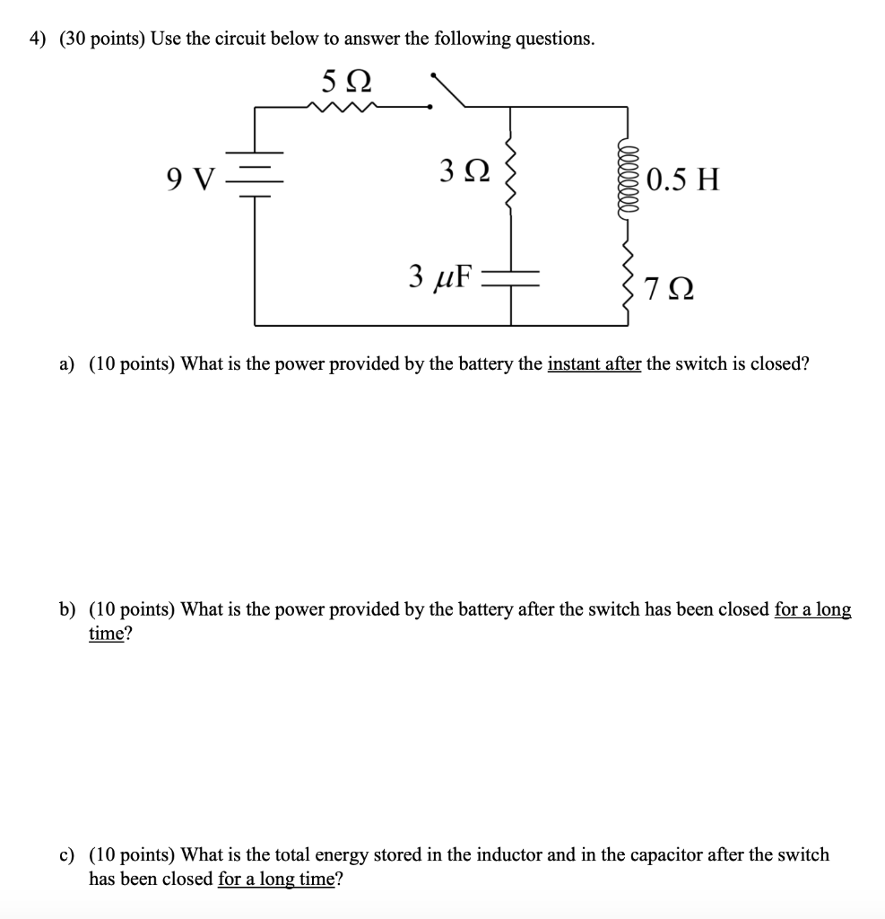 Solved 4) (30 points) Use the circuit below to answer the | Chegg.com