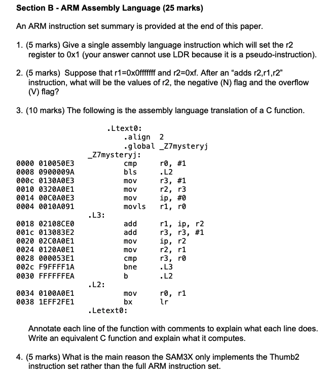 Section B - ARM Assembly Language (25 Marks) An ARM | Chegg.com