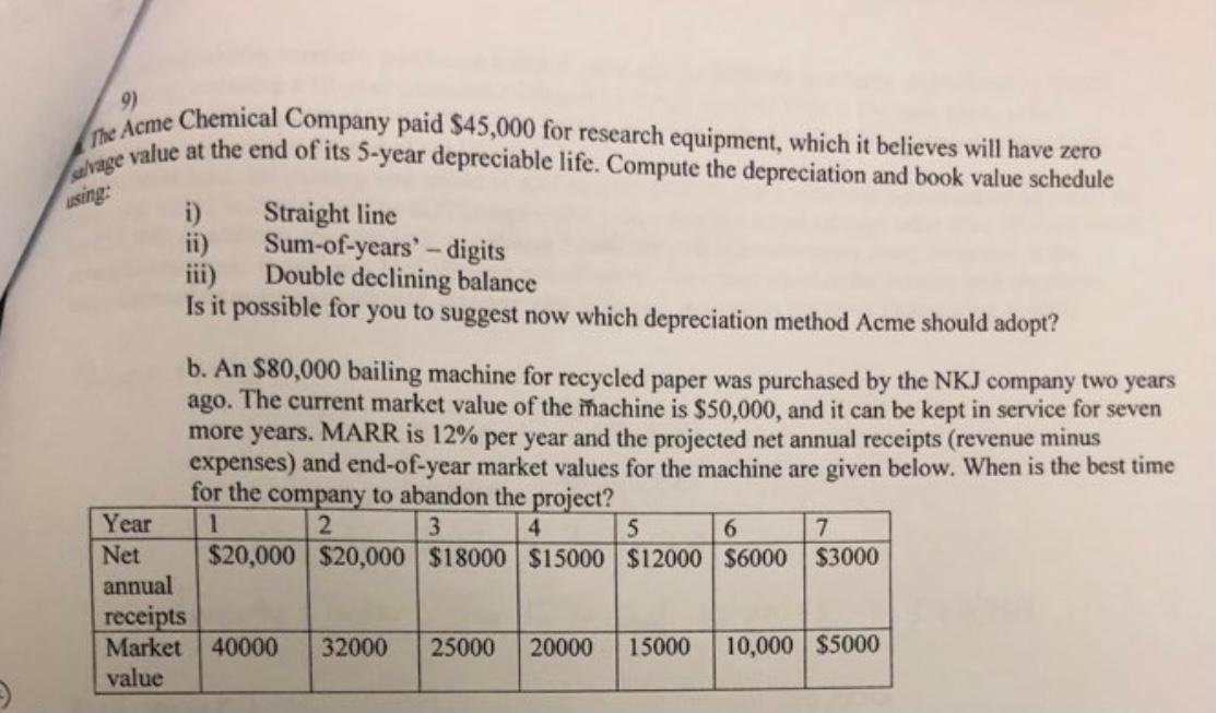 Solved 9) selvage using The Acme Chemical Company paid