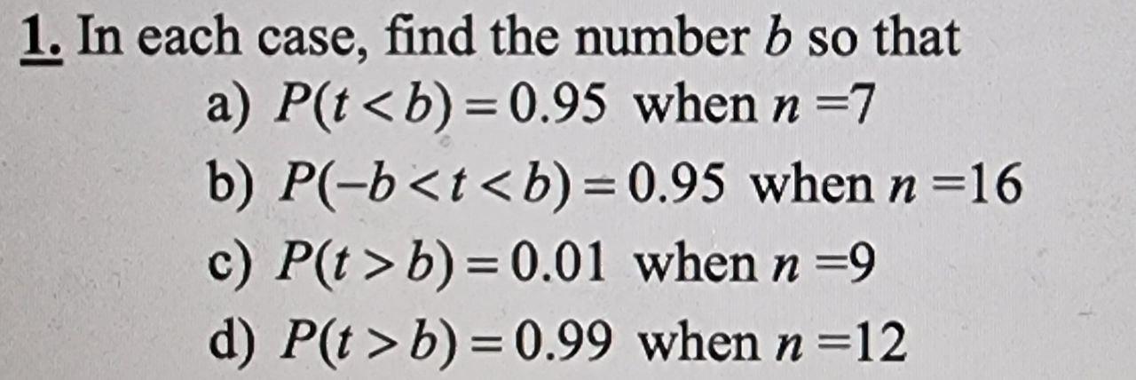 Solved 1. In Each Case, Find The Number B So That A) | Chegg.com