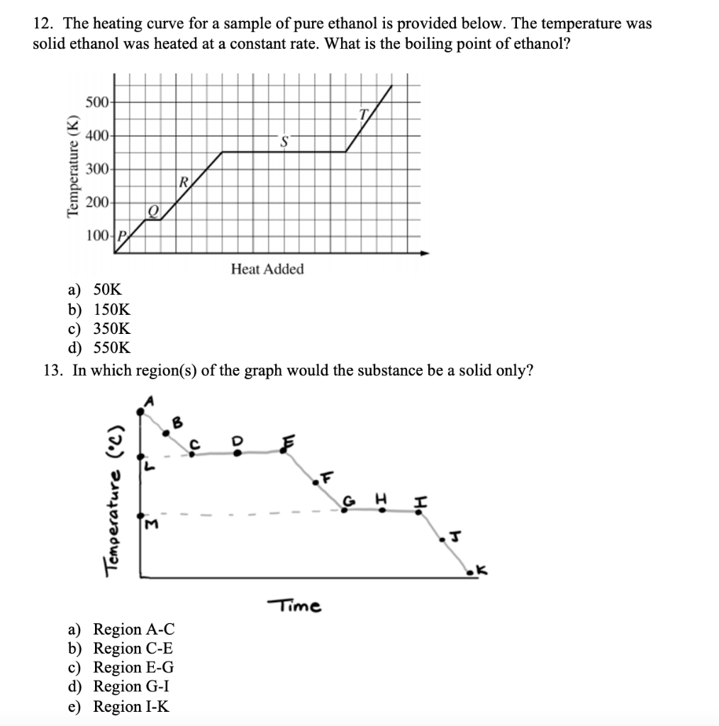 Solved 12. The heating curve for a sample of pure ethanol is