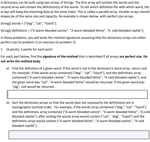 Solved A dictionary can be built using two arrays of | Chegg.com