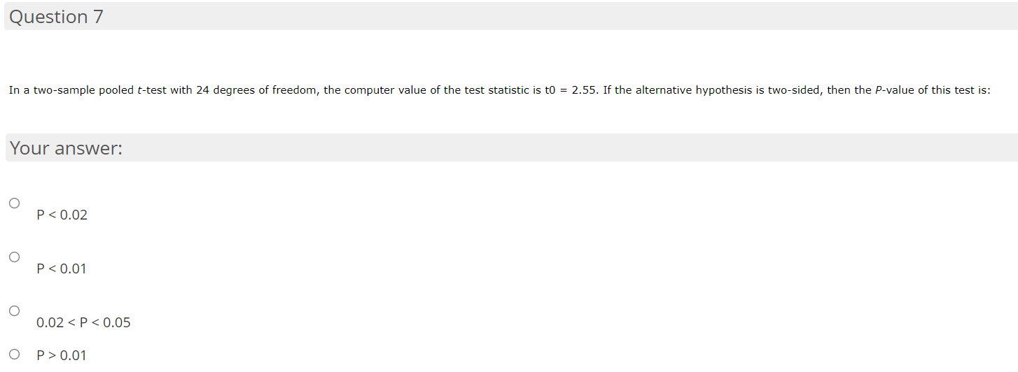 Solved Question 7 In a two-sample pooled t-test with 24 | Chegg.com