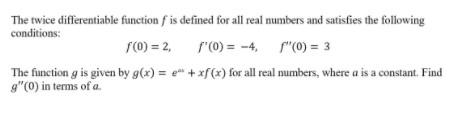 Solved The twice differentiable function is defined for all | Chegg.com