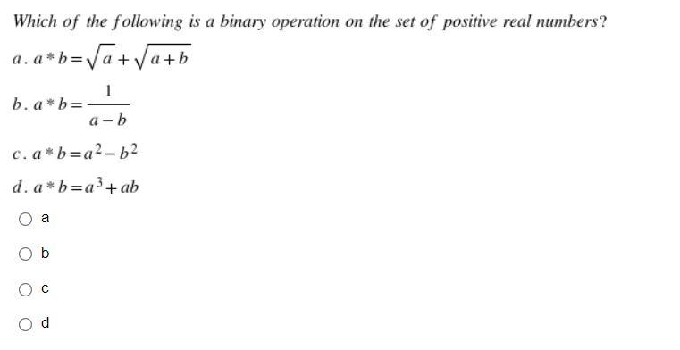 Solved Which of the following is a binary operation on the | Chegg.com