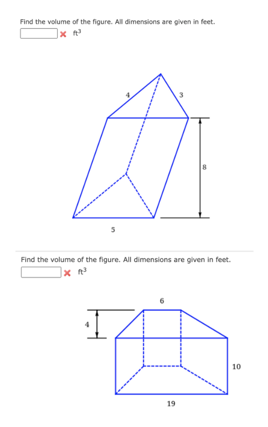 find the volume of each figure given its dimensions