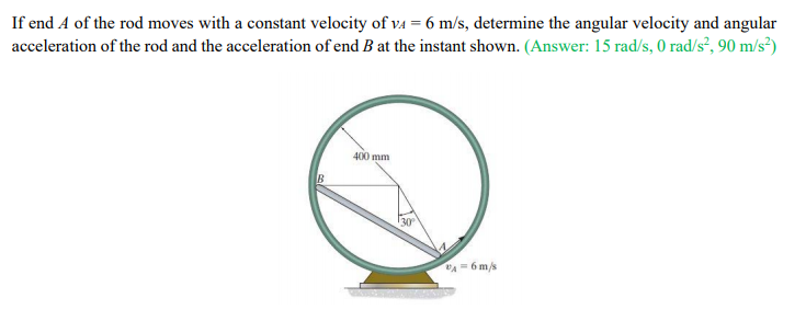 Solved If end A of the rod moves with a constant velocity of | Chegg.com