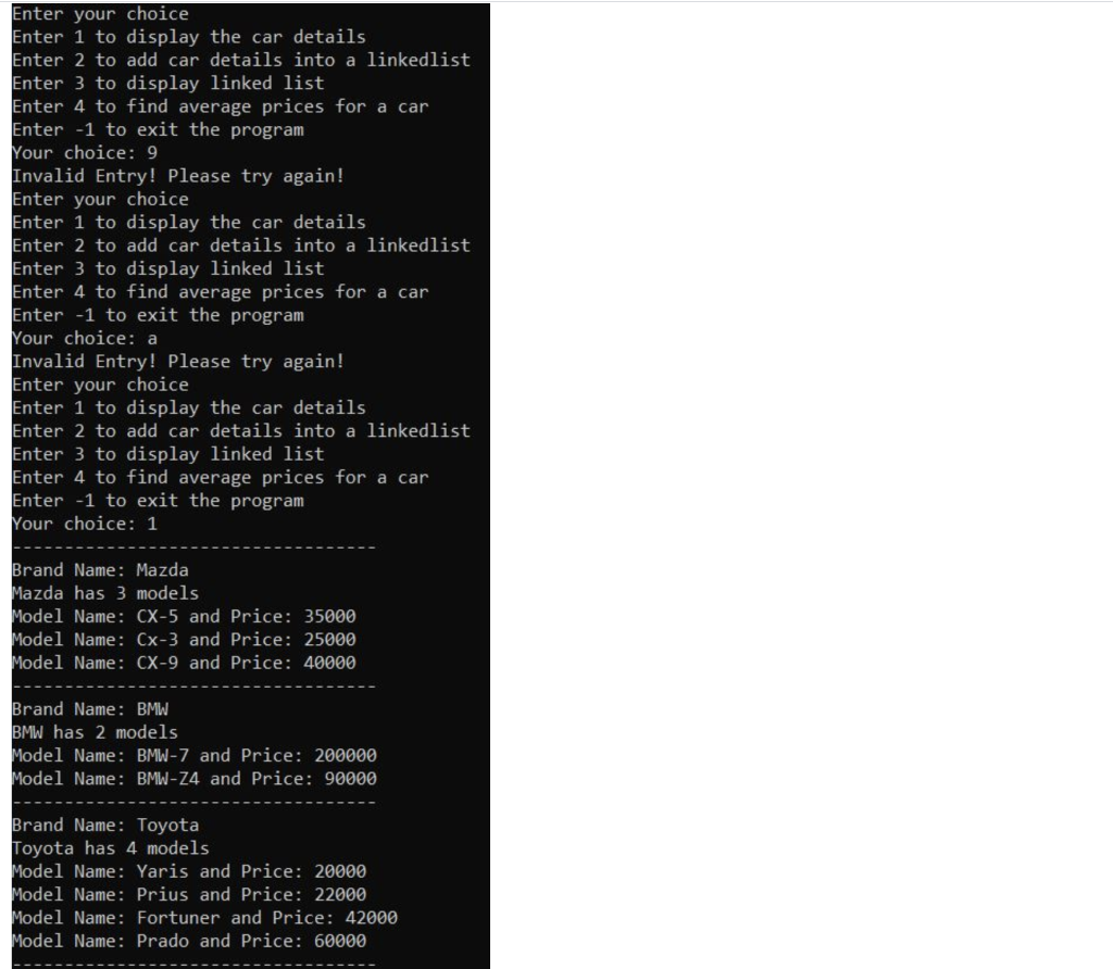 Solved The Problem description A database of cars is kept in | Chegg.com