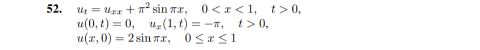 \( \begin{array}{l}u_{t}=u_{x x}+\pi^{2} \sin \pi x, \quad 0<x<1, \quad t>0, \\ u(0, t)=0, \quad u_{x}(1, t)=-\pi, \quad t>0,