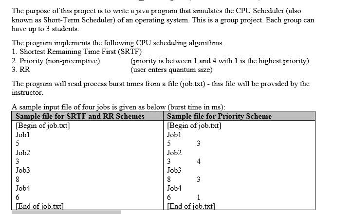 Solved The purpose of this project is to write a java | Chegg.com