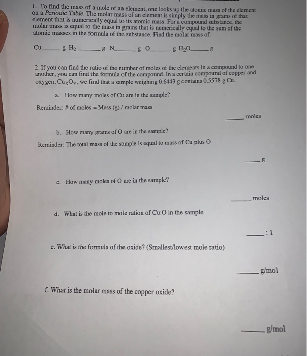how is the mass of 1 mole of an element determined