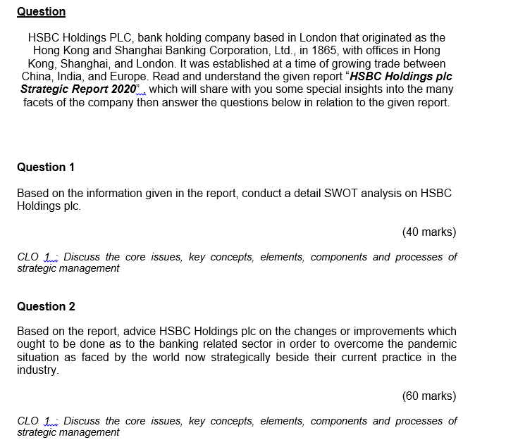 Solved Question Hsbc Holdings Plc Bank Holding Company 5487